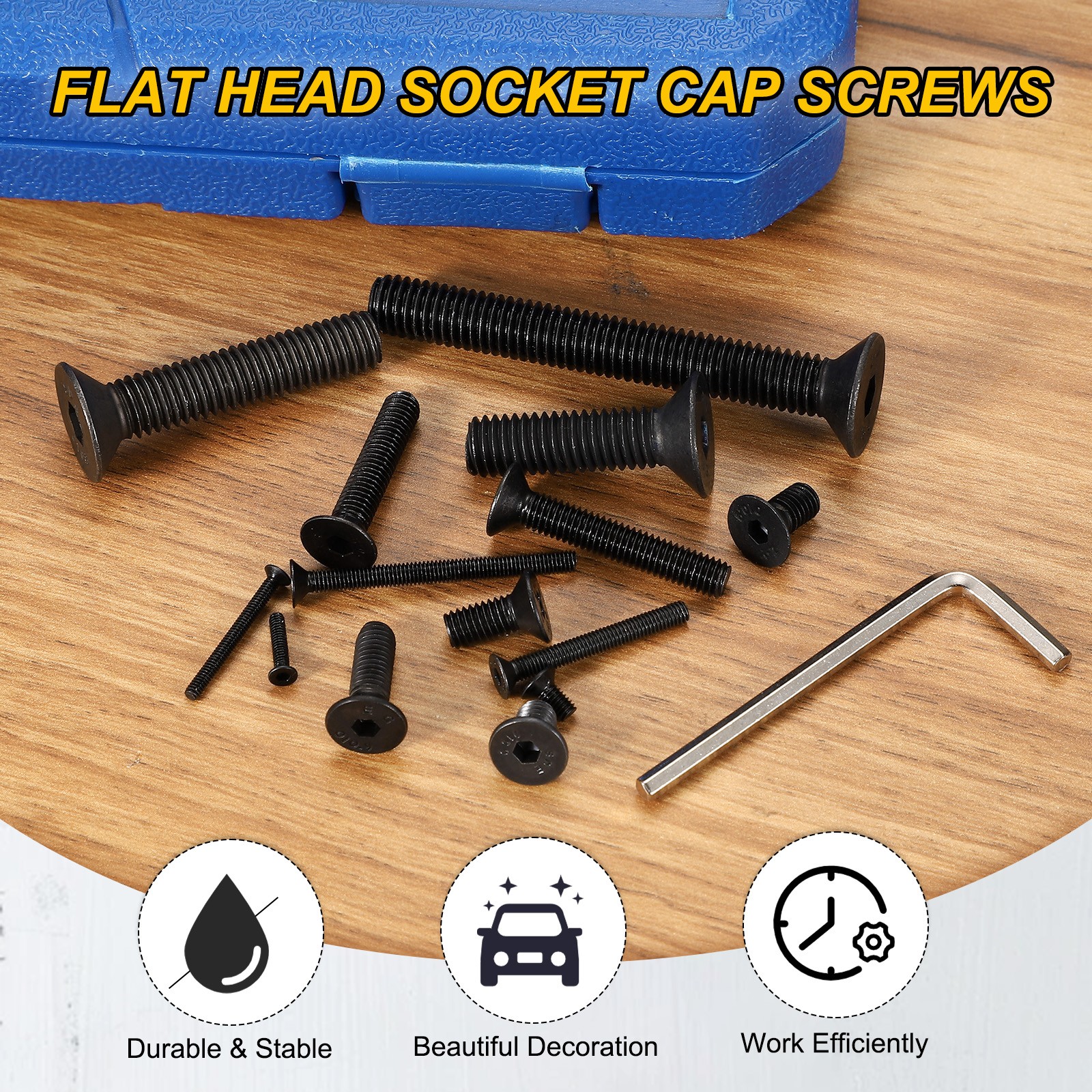M4x6 mm Flat Head Socket Cap Screws, 100 Pcs Bolt with Hex Spanner, Black