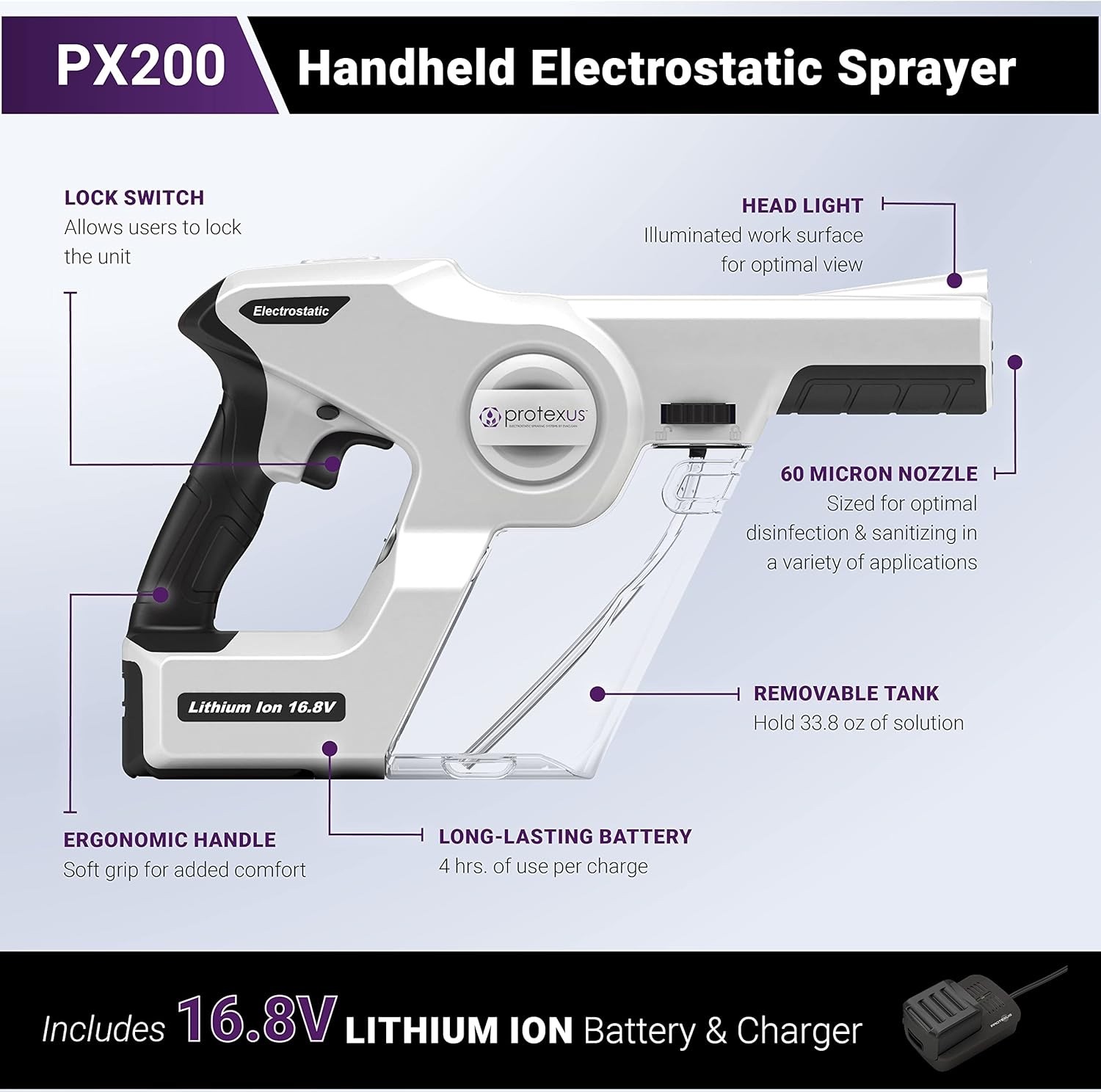 Protexus PX200ES Cordless Electrostatic Handheld Sprayer 16.8V Evaclean