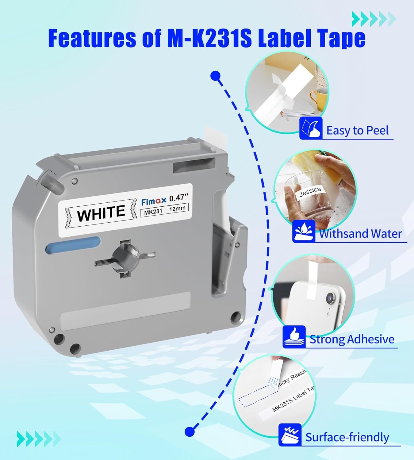 4-Pk/Pack Label Tape for Brother P-Touch eqv M231 M-K231 MK231 12mm Black/White