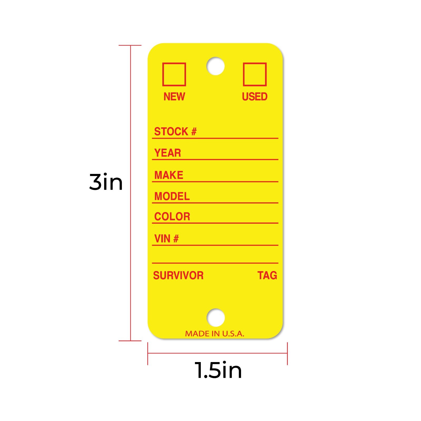 Car Dealer Key Tags, Tough Poly Rigidene Style, 500 Survivor Style Yellow Tags