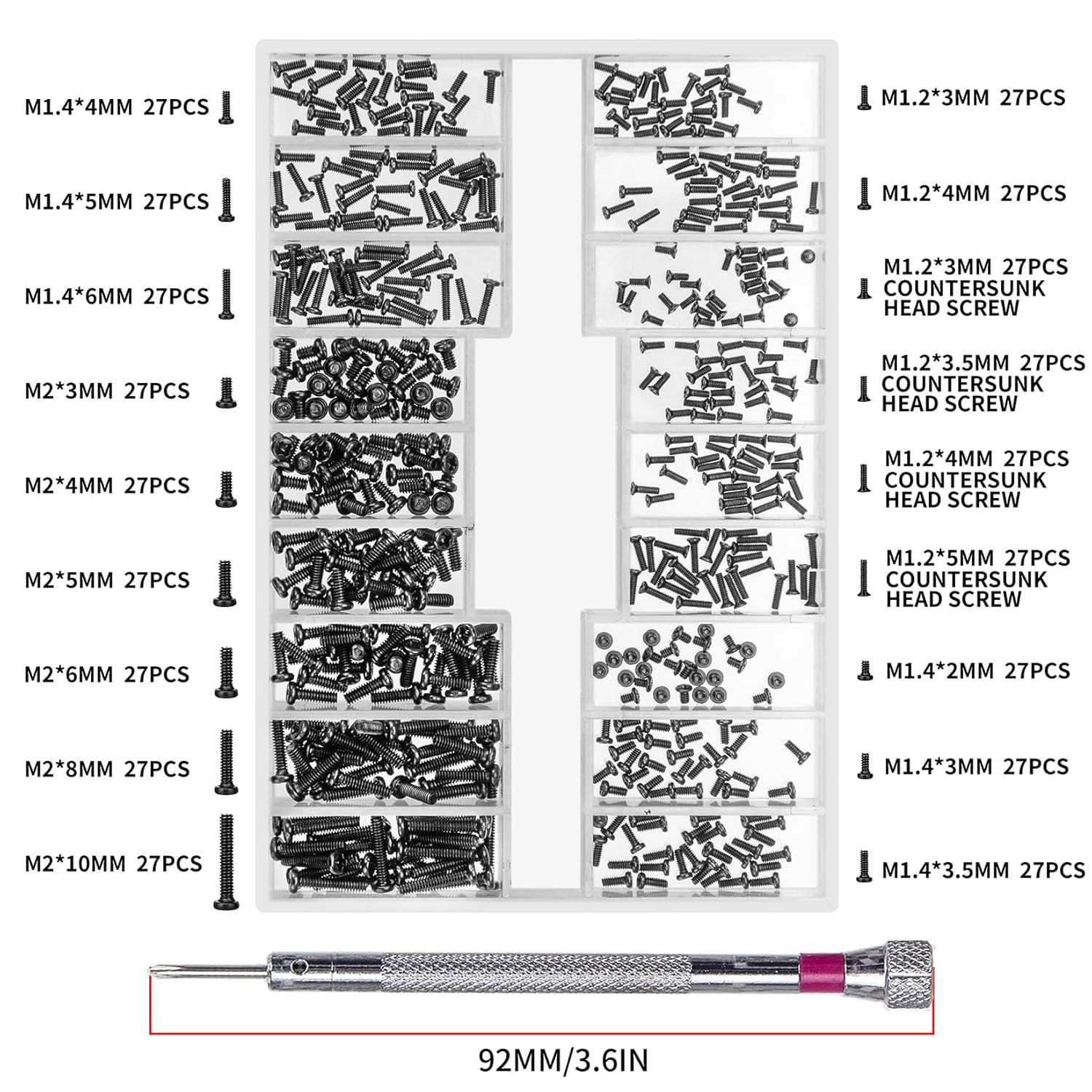 500 Pcs M1.2/M1.4/M2 Laptop Screws, Small Micro Tiny Screws for Electronics, Min