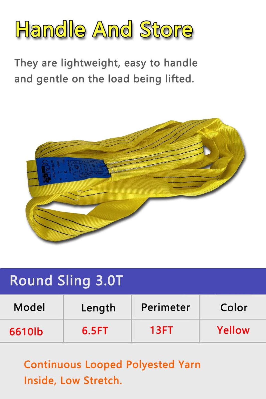 Round Sling 6610lb 6.5FT Sling Strap Rigging Polyester Endless Lift Sling for…