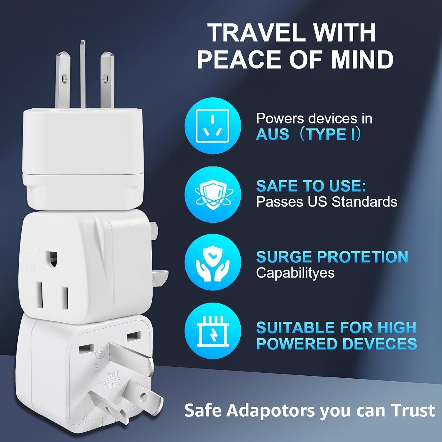 2 Pack US to Australia/New Zealand Plug Adapter, Type I Travel Power Adapter wit