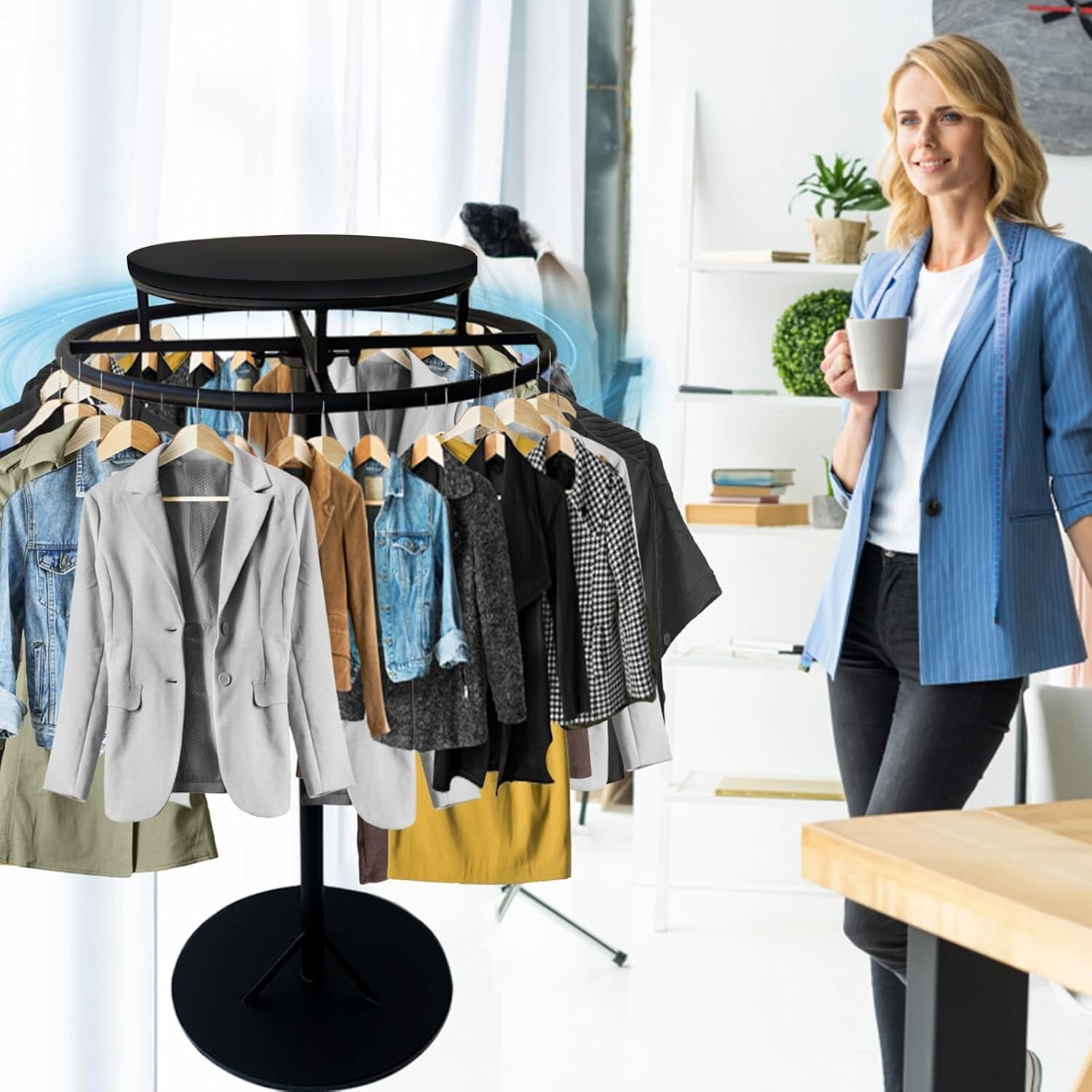 Round Floor-standing Clothing Rack, Spiral Pipe Display Rack Retail Store Supply