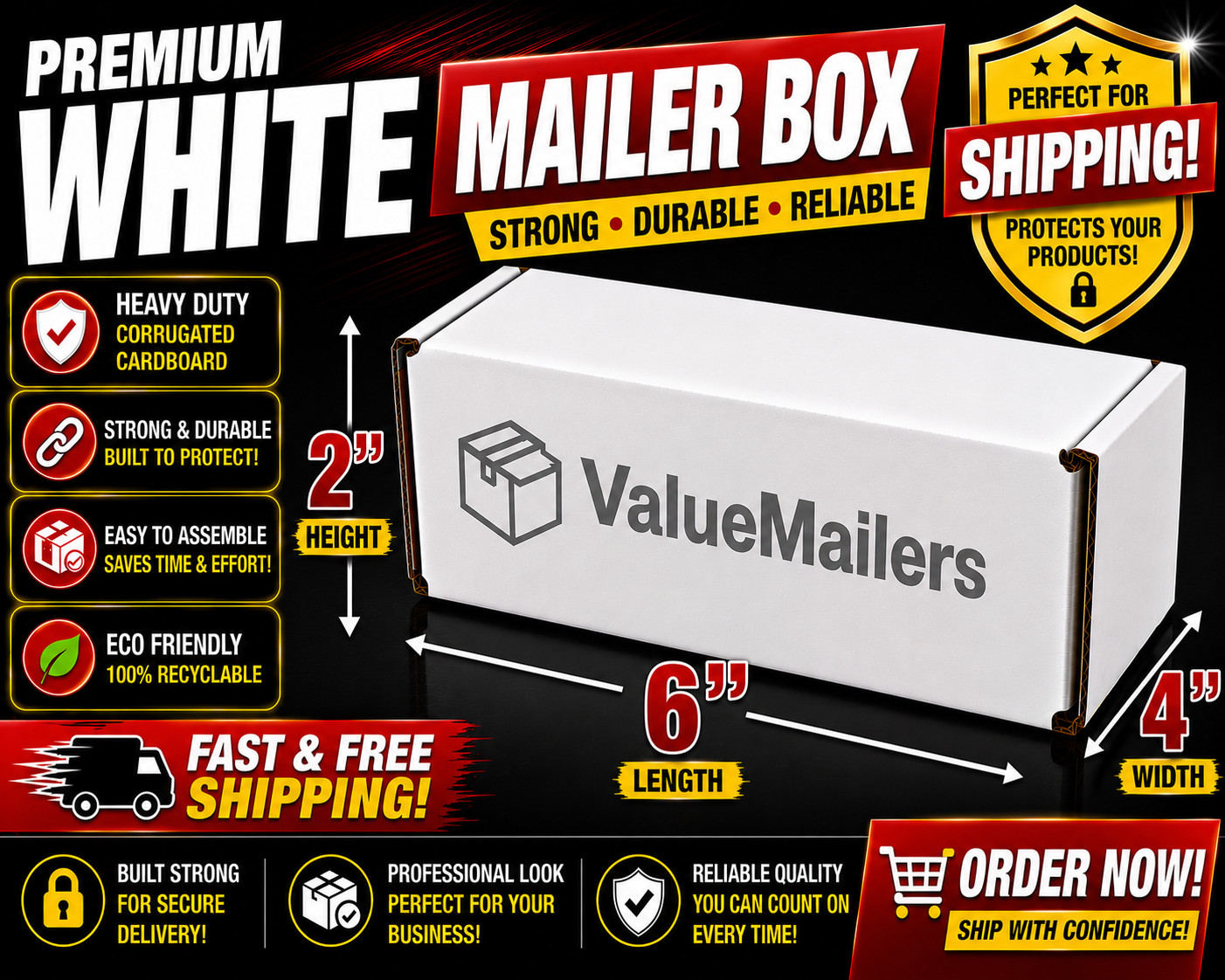 250 – 6 x 4 x 2 White Corrugated Shipping Mailer Packing Box Boxes