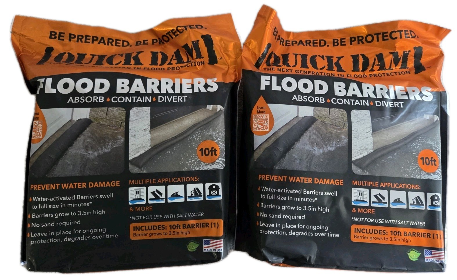2 Packs Of Quick Dam Flood Barrier 3.5 in x 10 ft Length Flood Protection