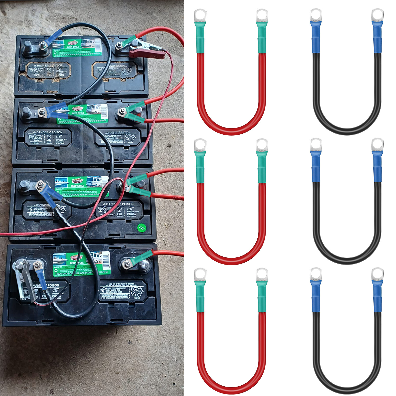 Heavy-Duty 6AWG Battery Cables, 6Pcs 12V 30cm/12in with 3/8″ M10 Connectors