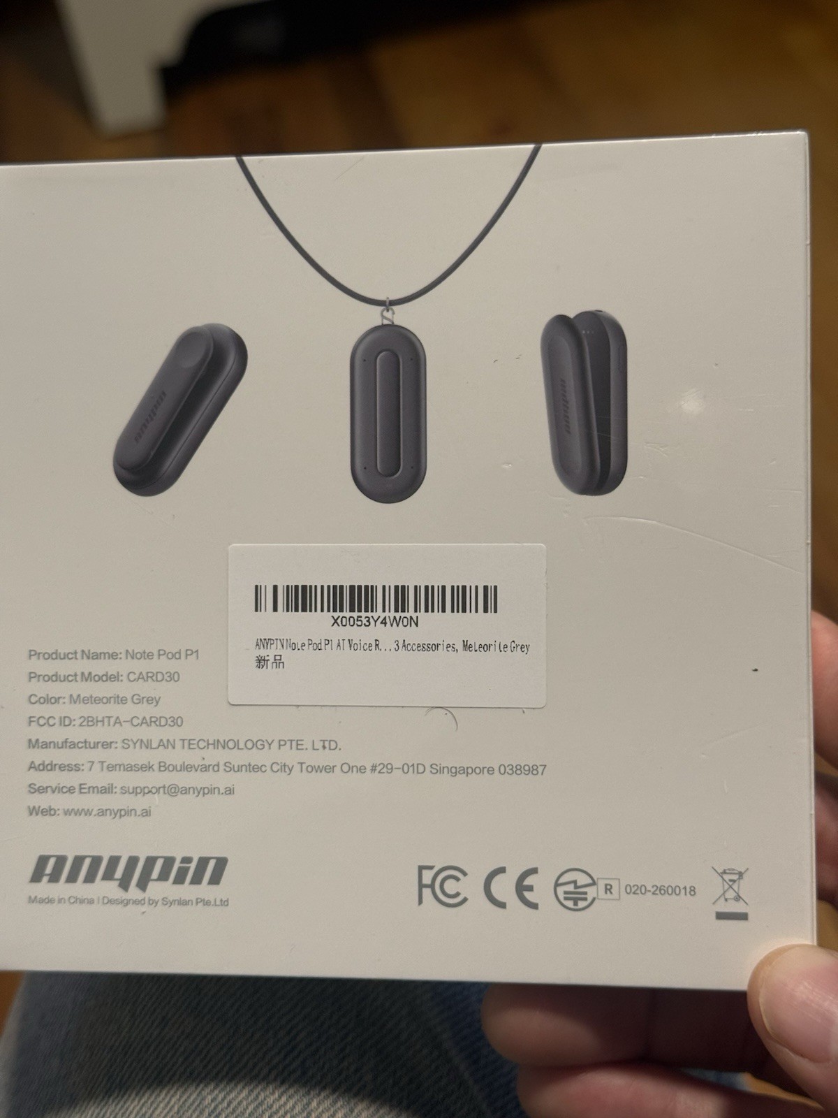 ANYPIN Note Pod P1 AI Voice Recorder, Wearable AI Note Taker, Transcription