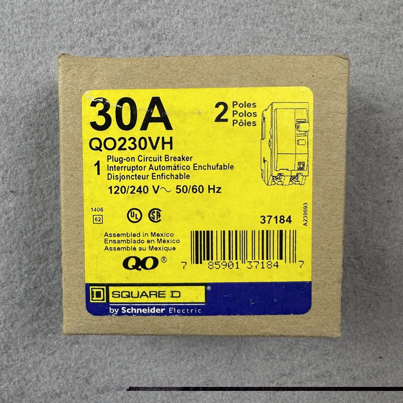 Square D QO230VH 30A 2 Pole 240V 22kA Snap-in Miniature Circuit Breaker New