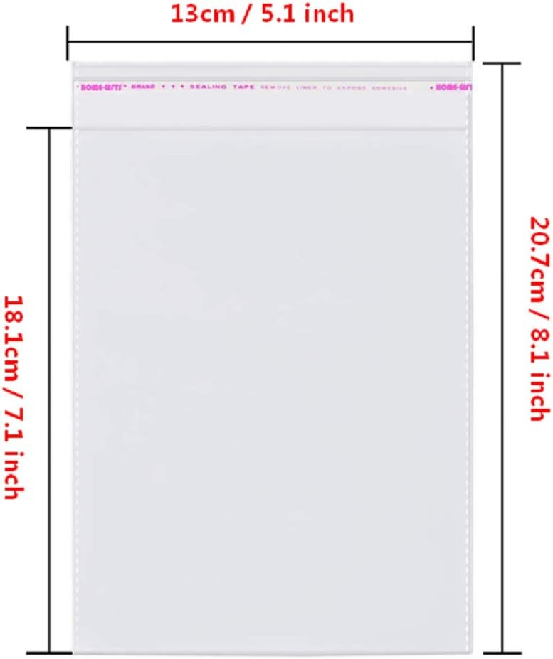 100 Pcs 5×7 Inches Clear Resealable Plastic Self Adhesive Sealing Cellophane