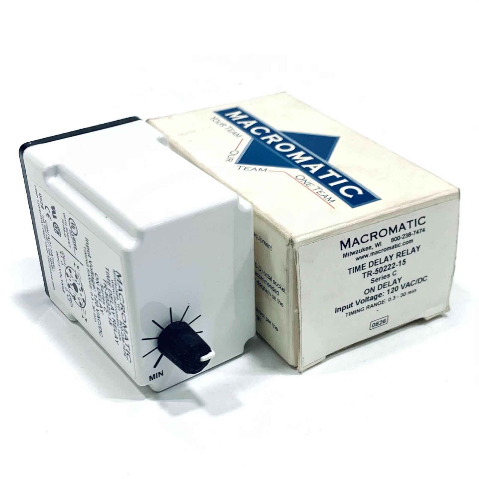 TR-50222-15 Macromatic Time Delay Relay, 0.3-30 minutes, 10A, 120V