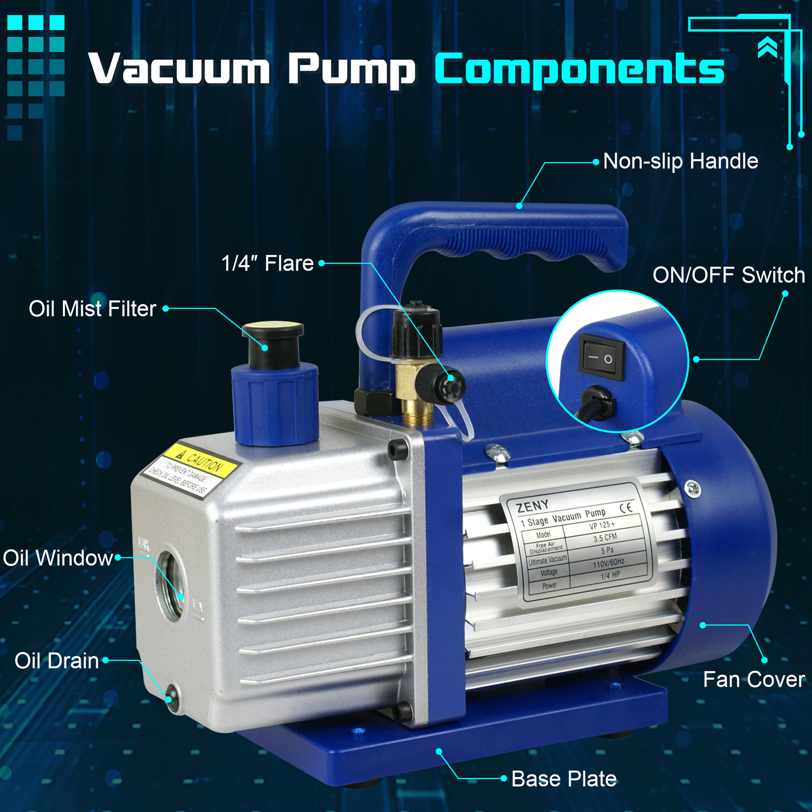 3.5CFM Rotary Vane Deep Vacuum Pump 1/4HP AC Air Tool R410a R134 HVAC Refrigeran