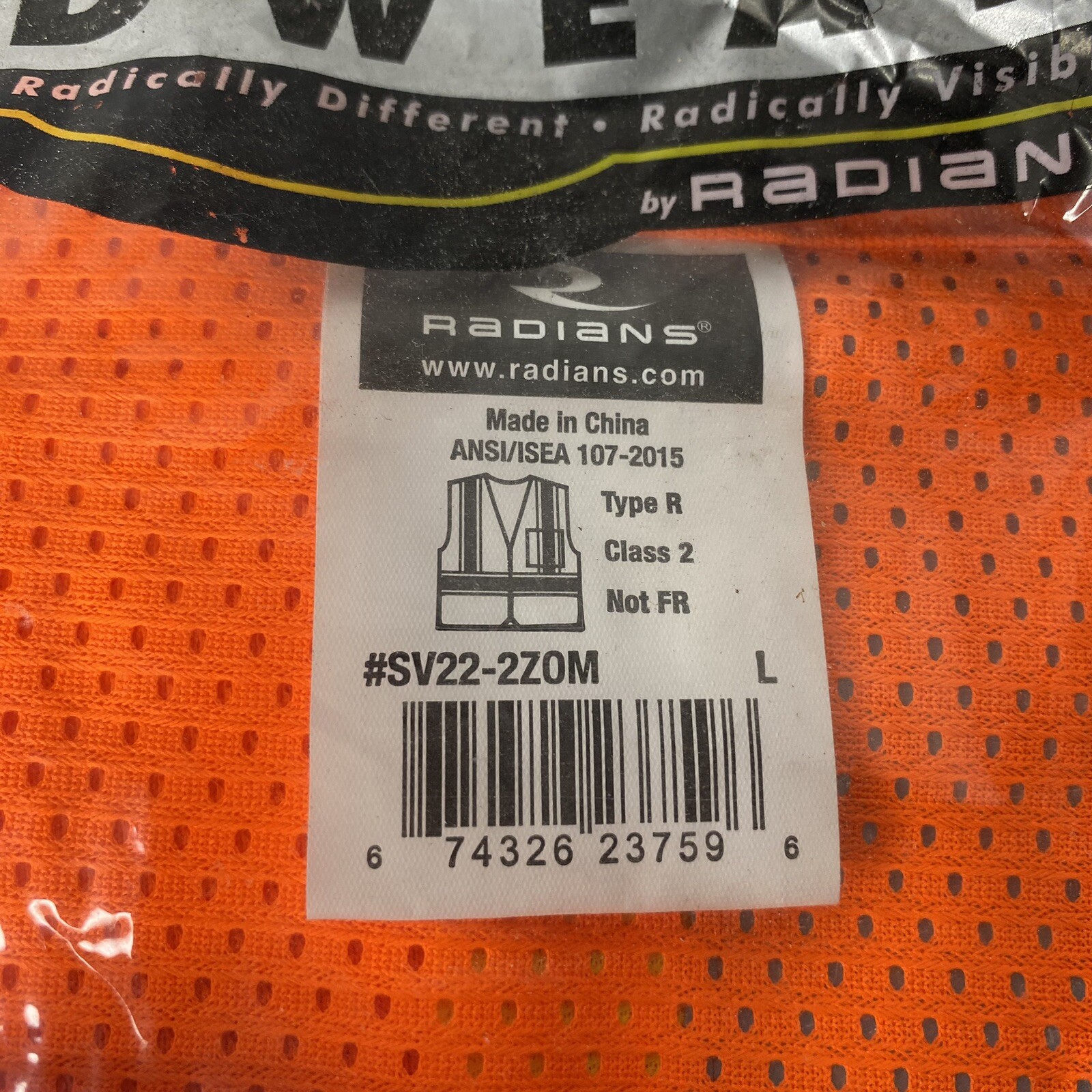 Radians Radwear Hi-Visibility Safety Vest SV22-2 Orange Class 2 Size LARGE