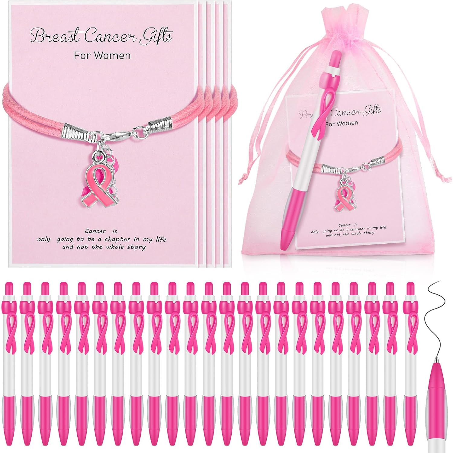 72 Pcs Breast Cancer Gifts Bulk Breast Cancer Awareness Pens Items Pink Survivor