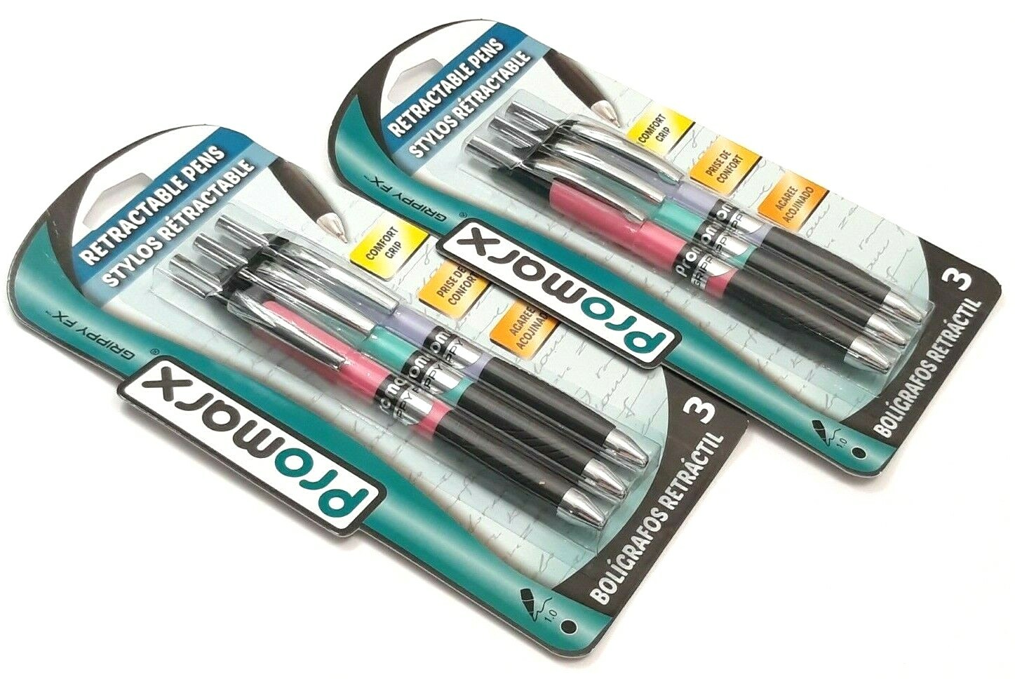 2 PACKS 6 PENS Promarx® GRIPPY FX™ COMFORT GRIP RETRACTABLE BALL POINT BLACK INK