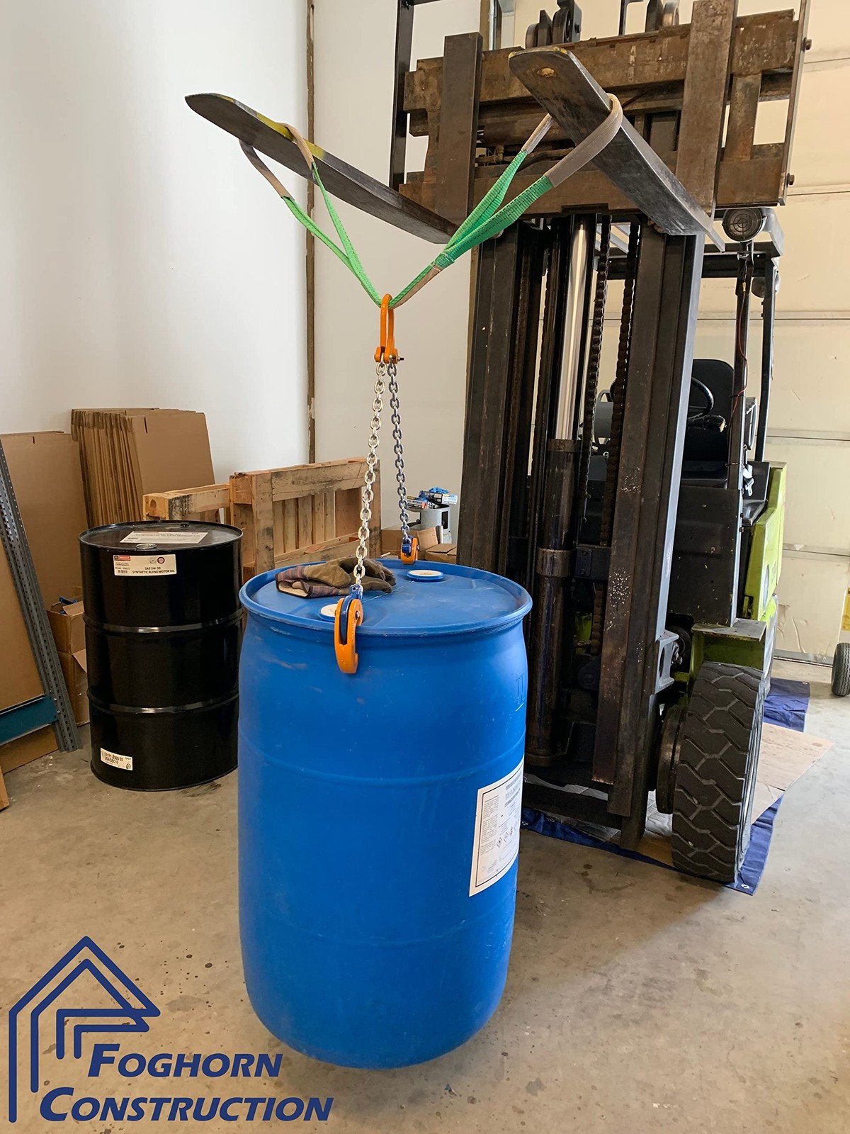55 Gallon Drum Lifting Chain Hoist with 1 Ton Capacity – Webbing Sling…