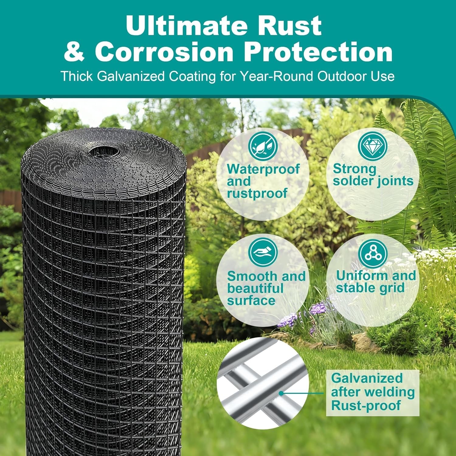 Black Hardware Cloth 1/2in 48in x100ft Vinyl Coated Chicken Wire Fence Mesh Roll