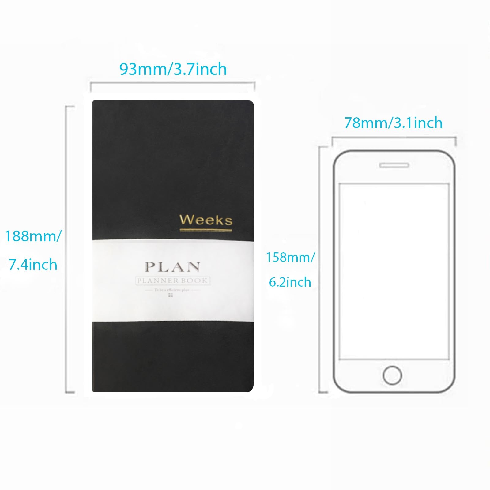 Fromthenon PU Leather Weekly Plan Portable 7.4 x 3.7 x 0.6 inches, Black