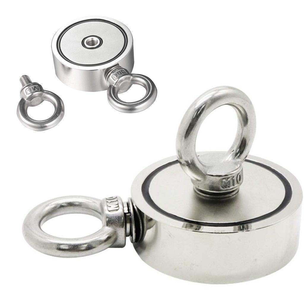 500/700lbs Double Sided Fishing Magnet Kit Super Strong Neodymium Carabiner Rope