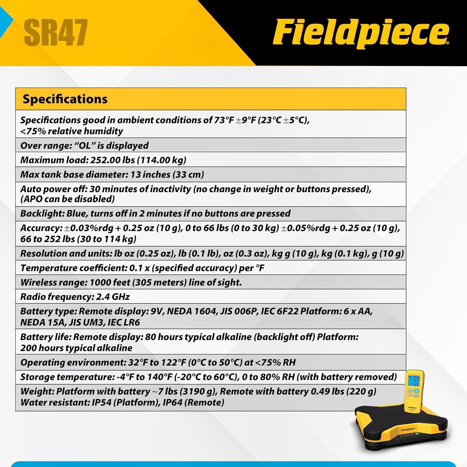 Fieldpiece SR47 Refrigerant Scale