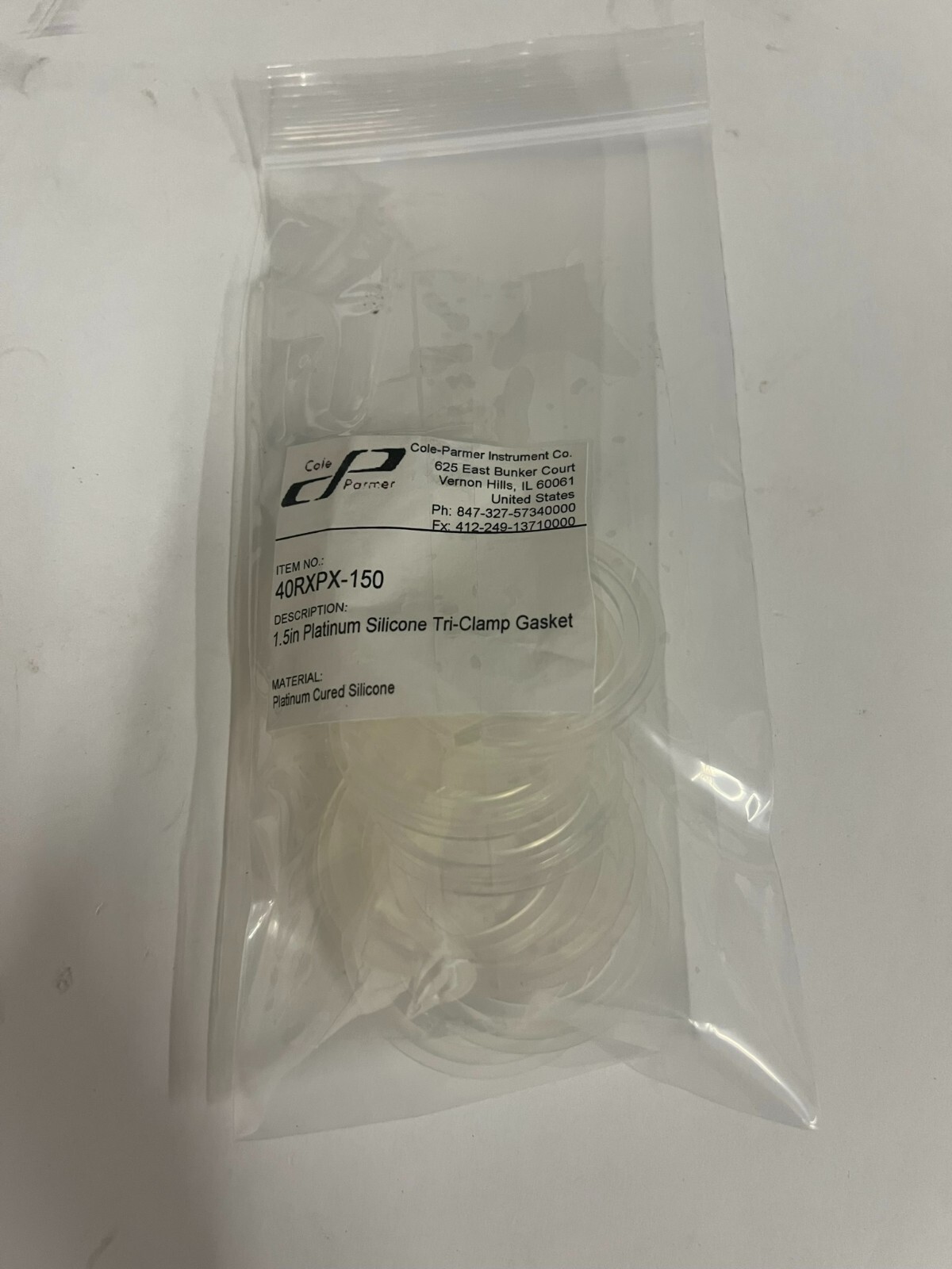 Cole Parmer 40RXPX-150 – 1.5 Inch Platinum Silicone Tri-Clamp Gasket – Bag of 10