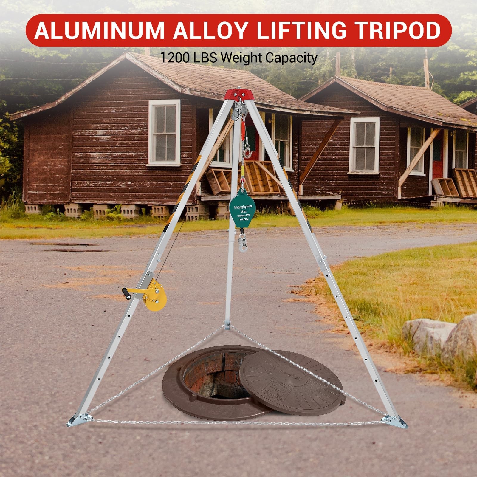 1200LBS Confined Space Tripod Kit w/ Lifting Winch & Fall Arrester Safety Device