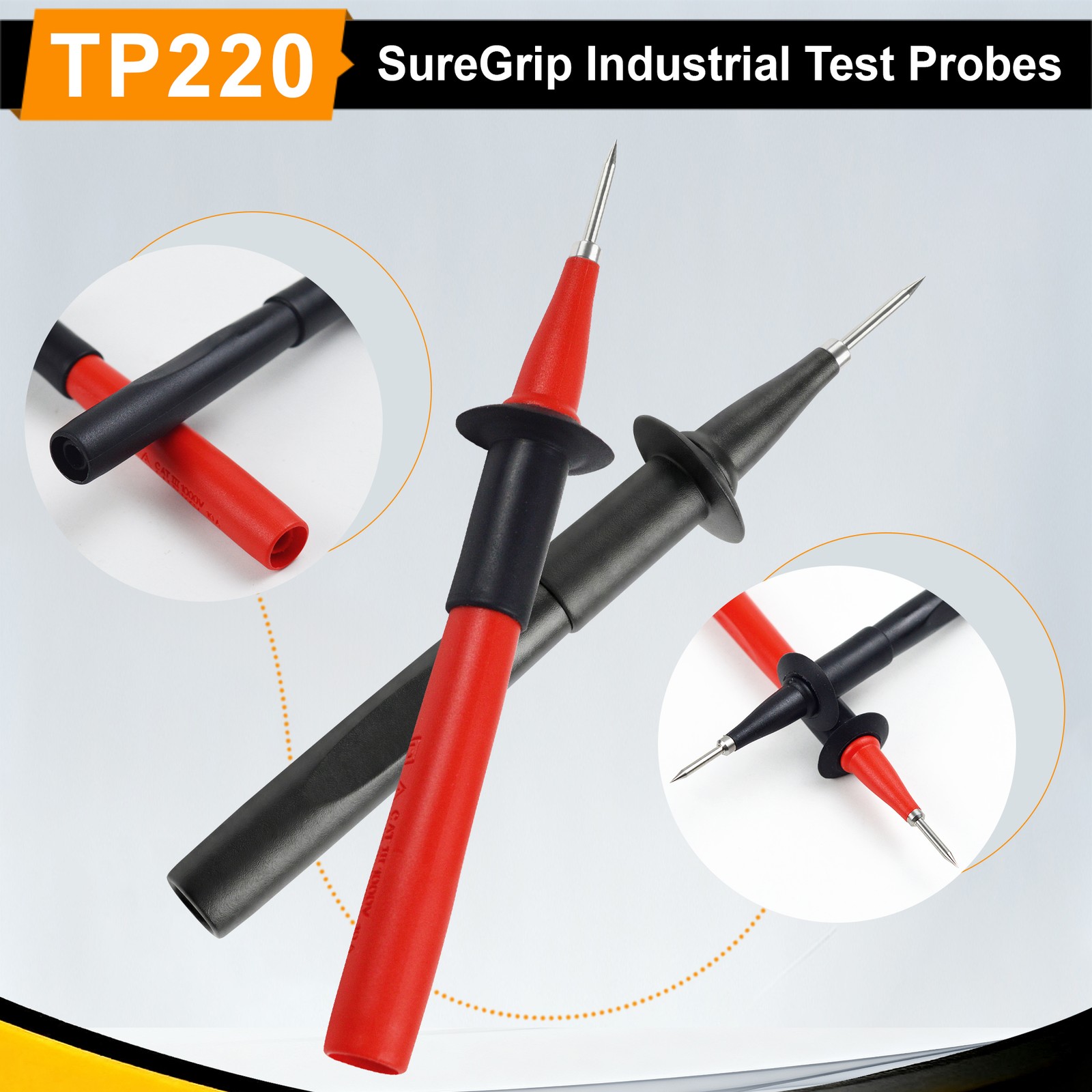 ZIBOO TP220 2 Piece Sure Grip Industrial Test Probes Set with Stainless Stee&