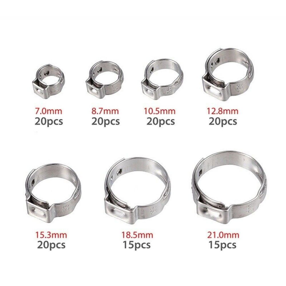 130PCS Single Ear Stepless Hose Clamps 304 Stainless Steel Ear Hose Clamps Plier