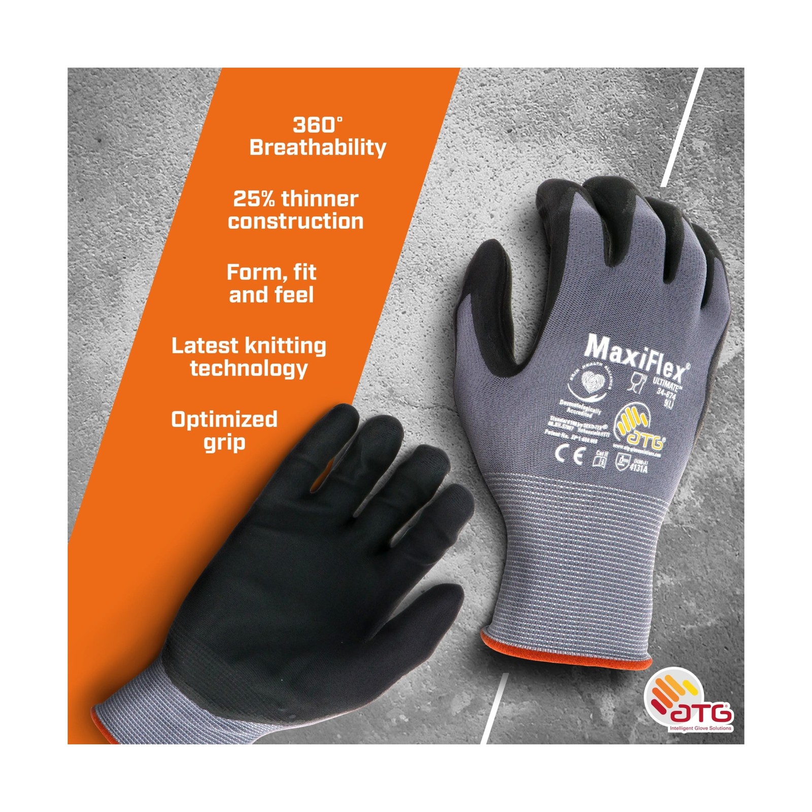ATG MaxiFlex PIP 34-874/M MaxiFlex Ultimate, Foam Nitrile Palm Coated Gloves,…