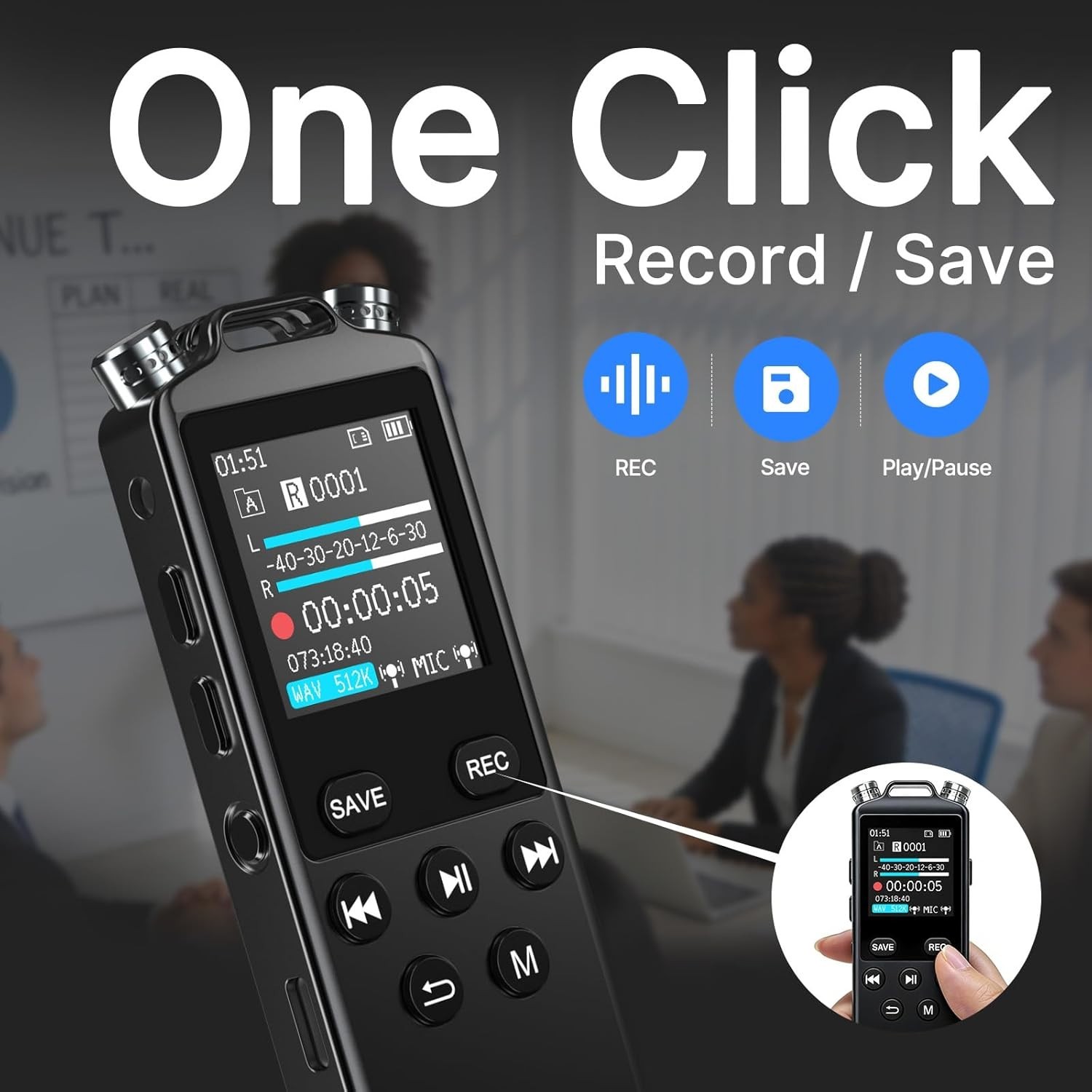 160GB Digital Voice Recorder with Playback,1536Kbps HD Stereo Audio Recorder