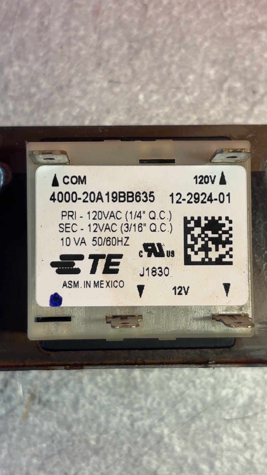 4000-20A19BB635 Scotsman Transformer 120V 50/60HZ PRI 120V AC. SEC 12V AC