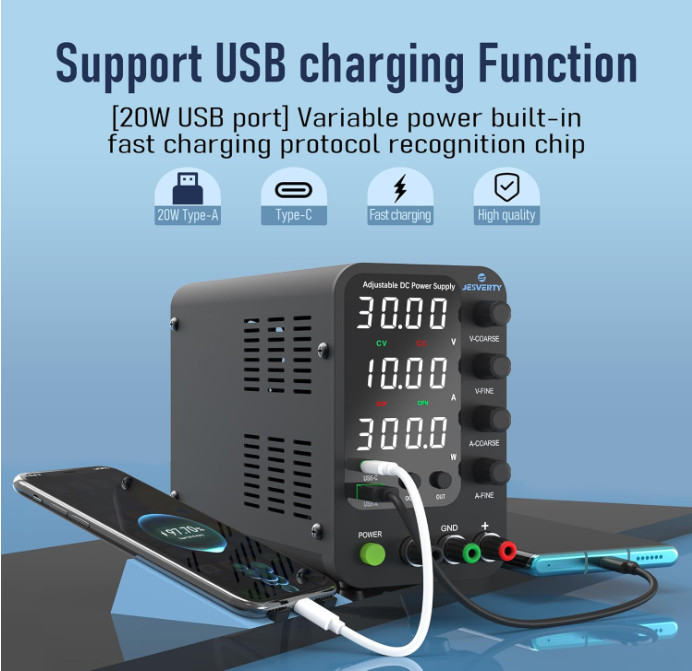 DC Power Supply Variable, 0-32V 0-10A Switching Bench Power Supply with 20W U…
