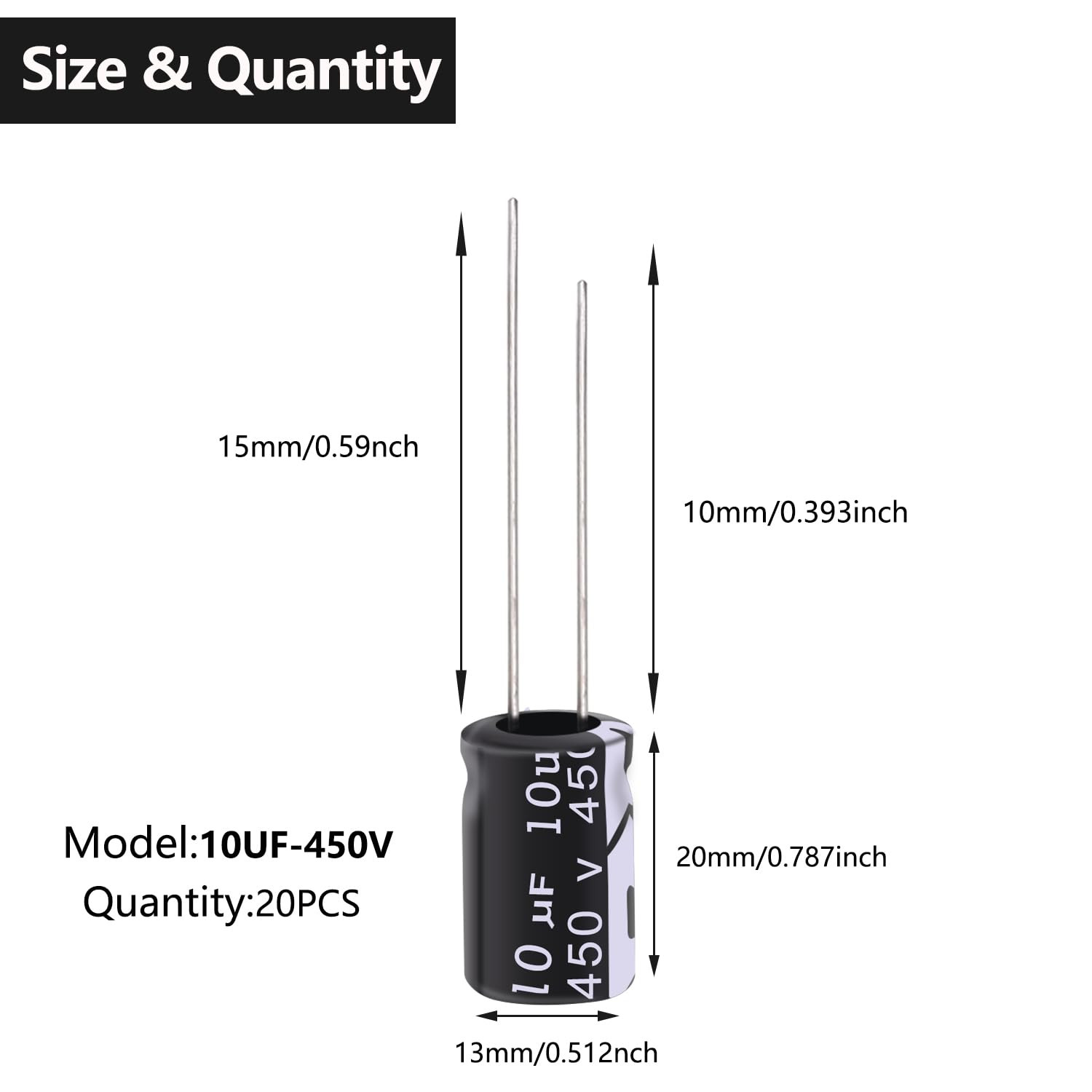 20Pcs Electrolytic Capacitor 10uF with Aluminum Radial Leads 10UF-450V-13X20