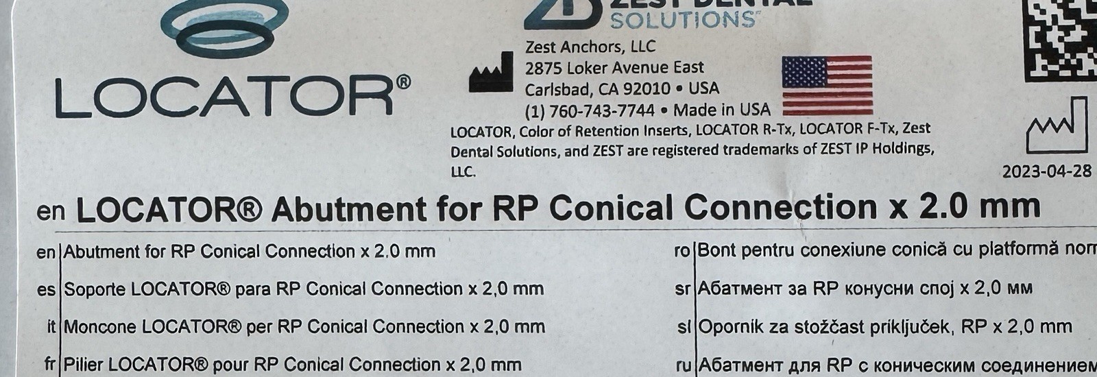 LOCATOR Abutment for RP Conical Connection x 2.0 mm