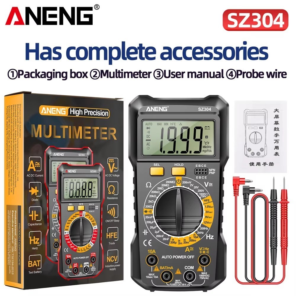 Digital Multimeter AC DC Voltmeter Ammeter Ohmmeter Volt Tester Meter With BATTs