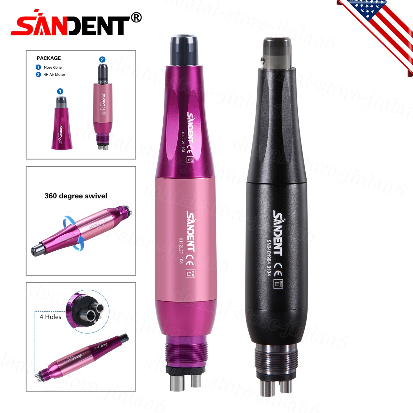 Dental 4:1 Hygiene Prophy Handpiece 360° Swivel Straight Cone Air Motor 4Holes