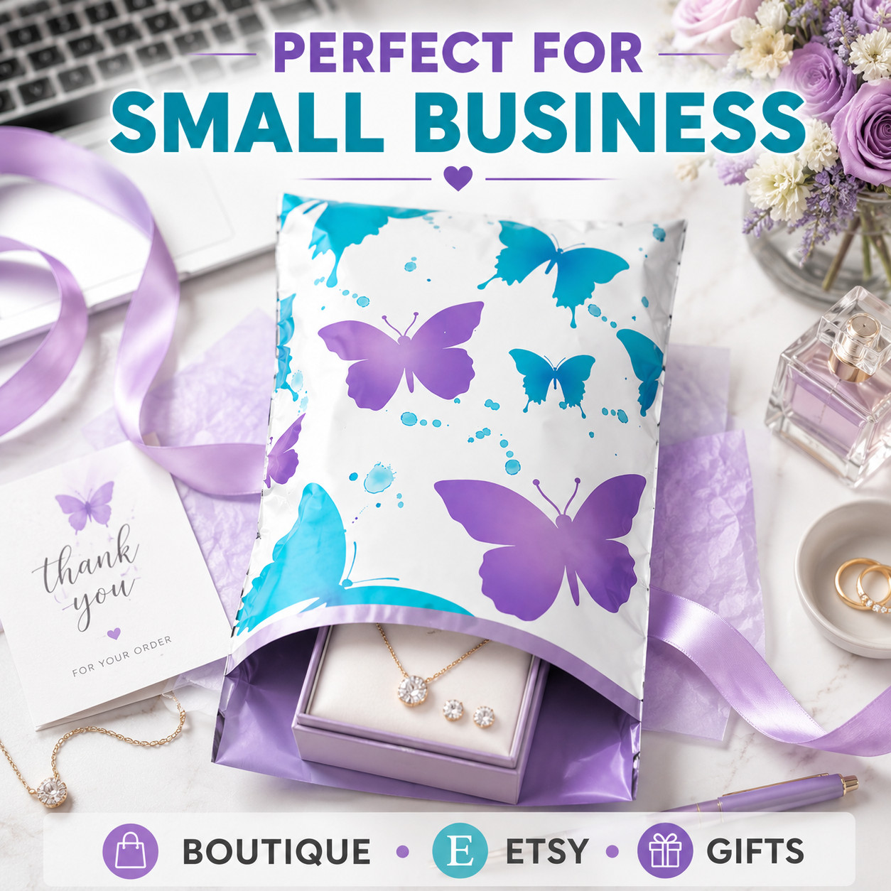 6×9 Butterfly Designer Poly Mailers Self Seal Shipping Bags Boutique
