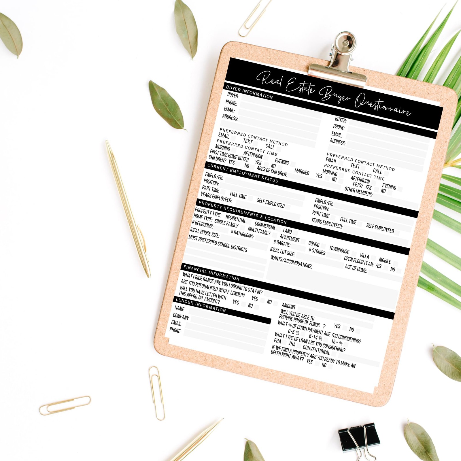 Real Estate Buyer Seller Questionnaire Agent Forms Open House 50 Pack