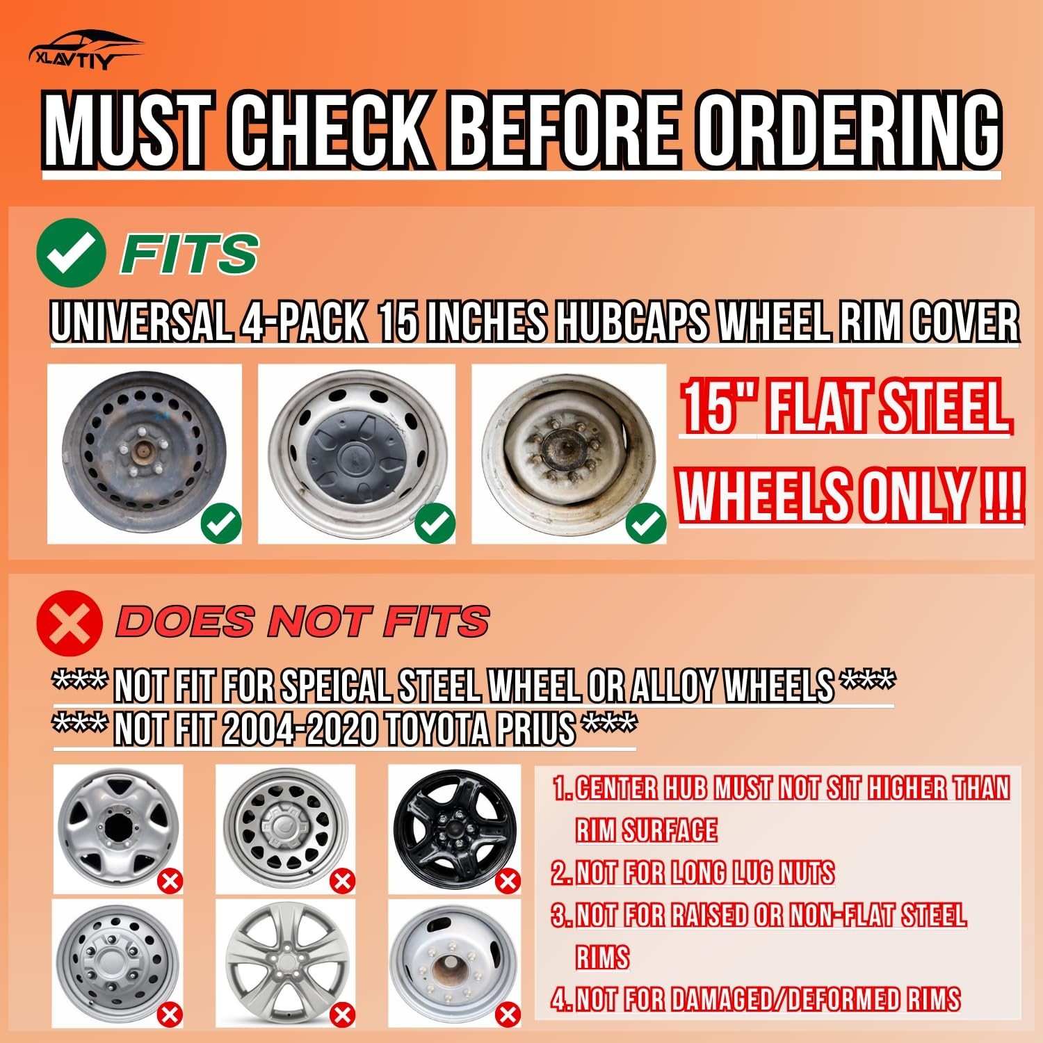 15 Inch Universal Hubcaps, Silver & Black Snap-On Wheel Covers, Compatible wi…