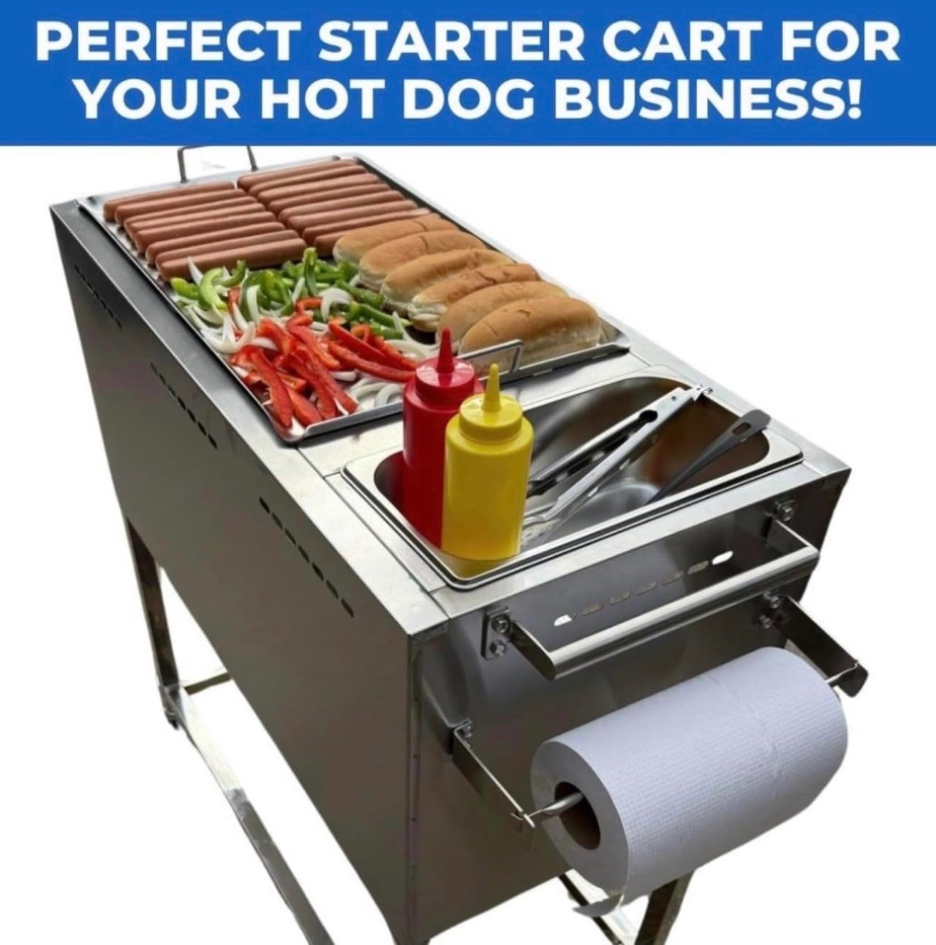 Hot Dog Cart | Propane or Butane Powered | Portable 4 Wheels