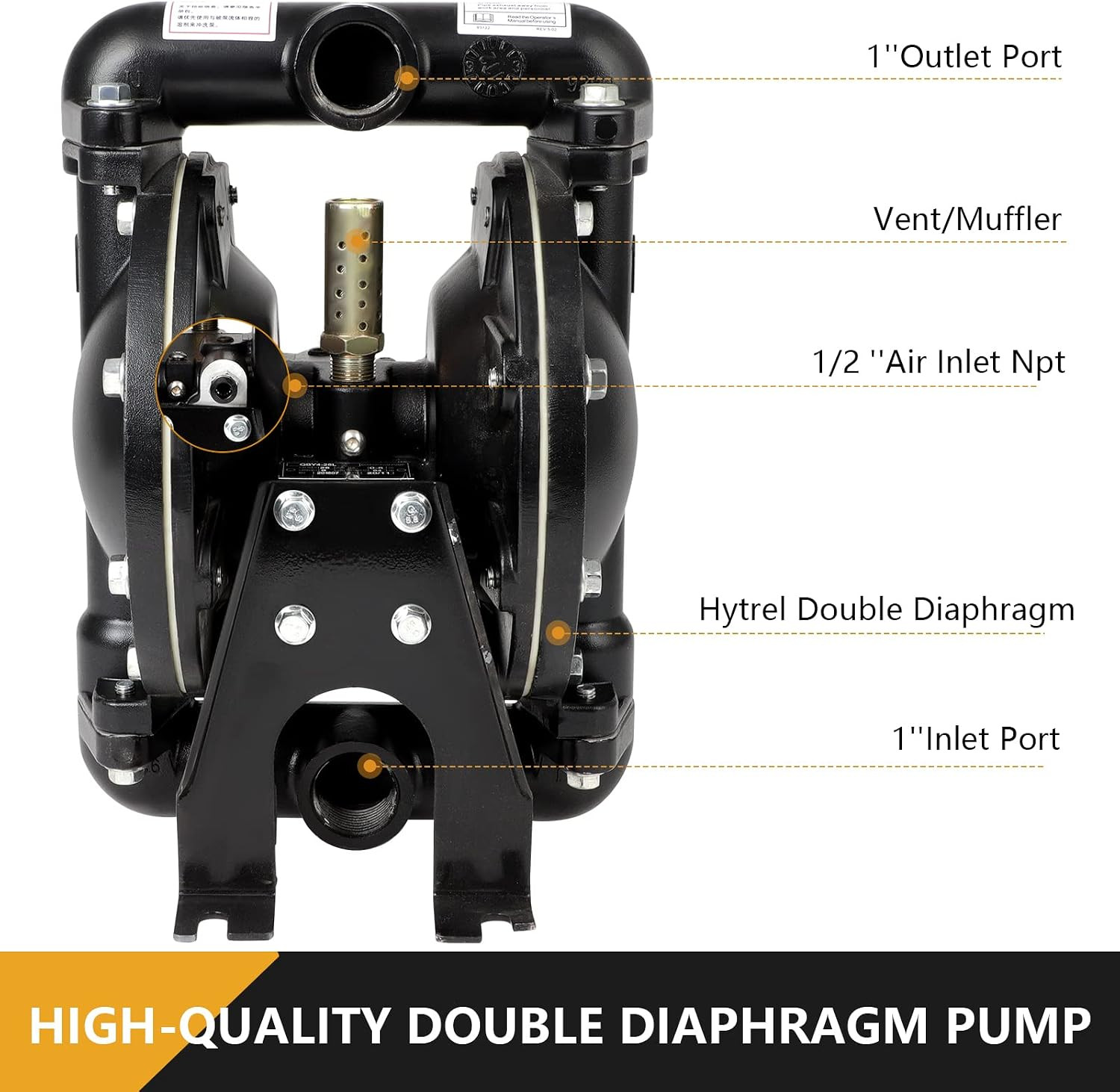 Air Operated Double Diaphragm Pump 1 in Outlet 35 GPM Pneumatic Transfer | Trans
