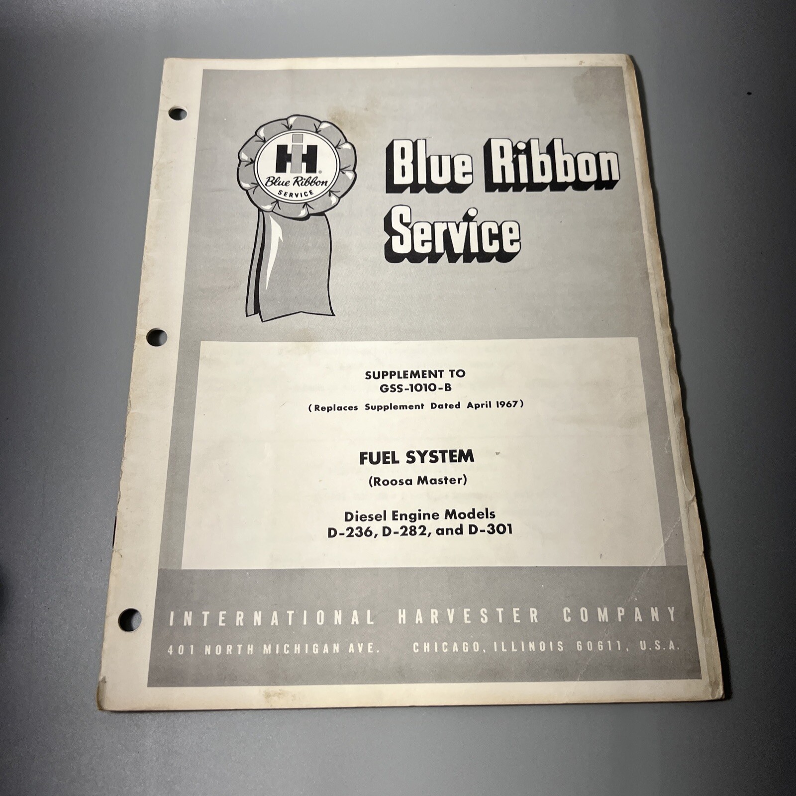 International Harvester Supplement Farmall Fuel System Diesel D-236 D-282 D-301