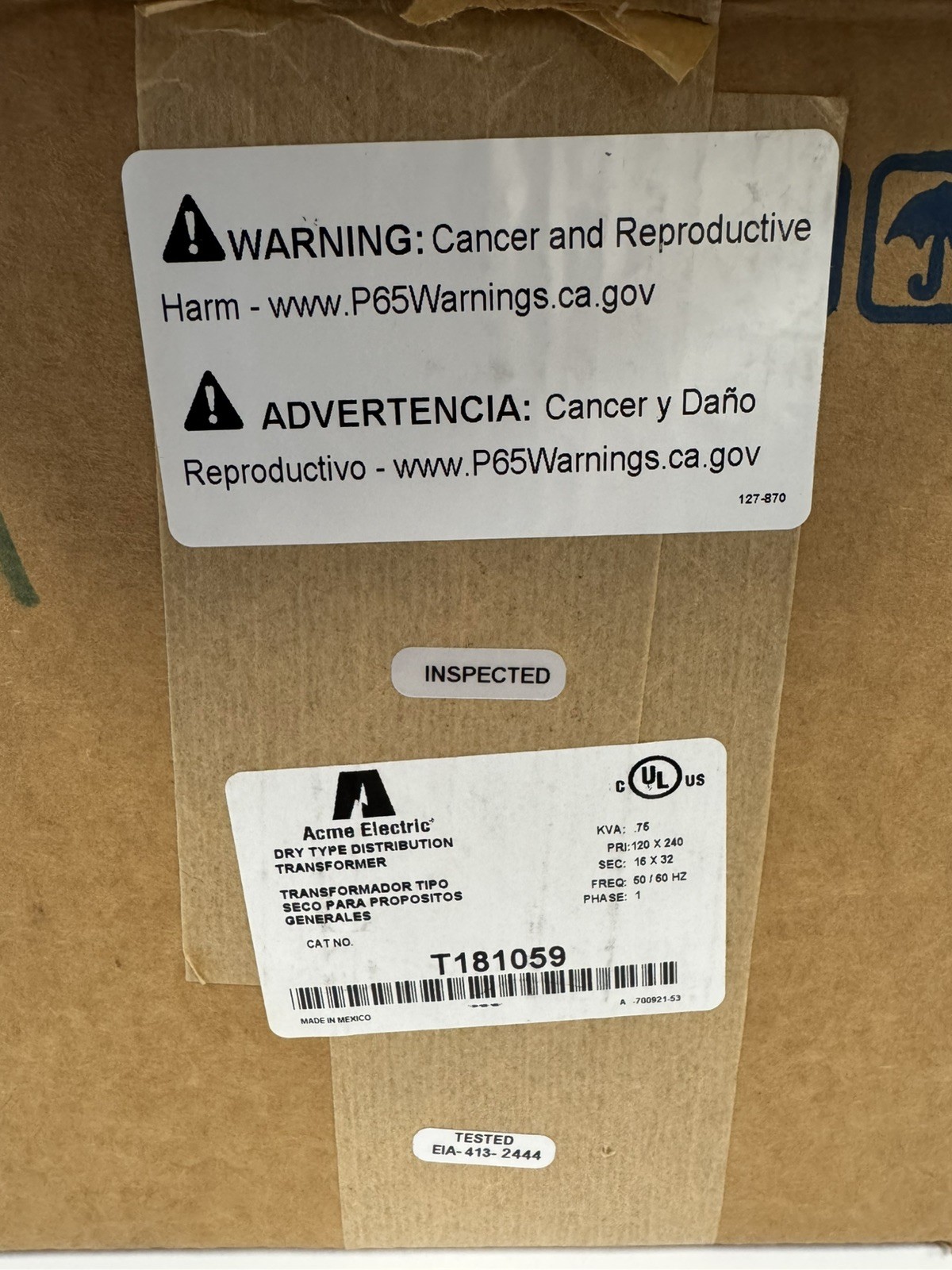 Acme Electric T181059 General Purpose Transformer 120×240 Volts 50/60Hz