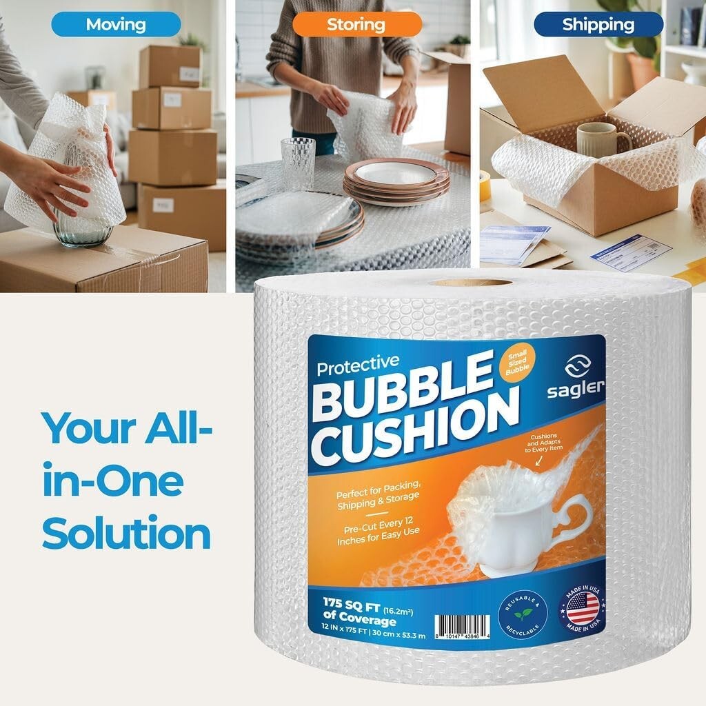 Bubble Cushion Wrap – 12″ x 175 ft, Perforated, Small Bubbles, Eco-Friendly