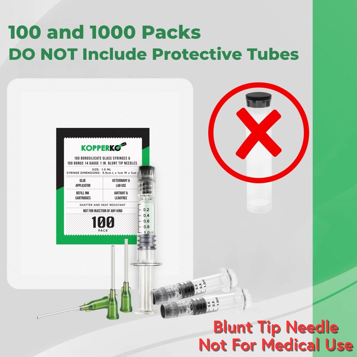 Kopperko 100 Pack 1ml Borosilicate Glass Luer Lock Syringes – Heat Resistant