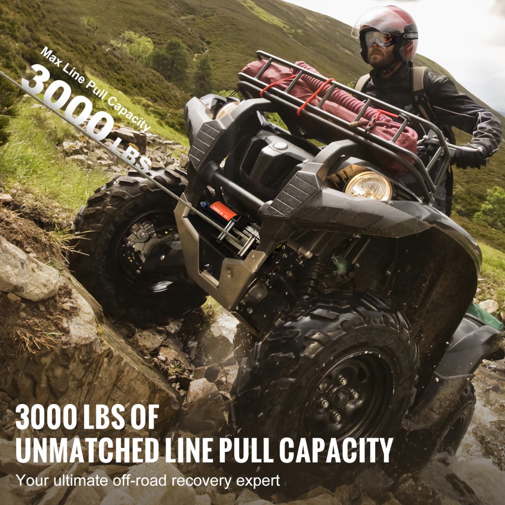 Electric Winch ATV UTV 3000 lb Steel Cable IP55 Waterproof Wired Control
