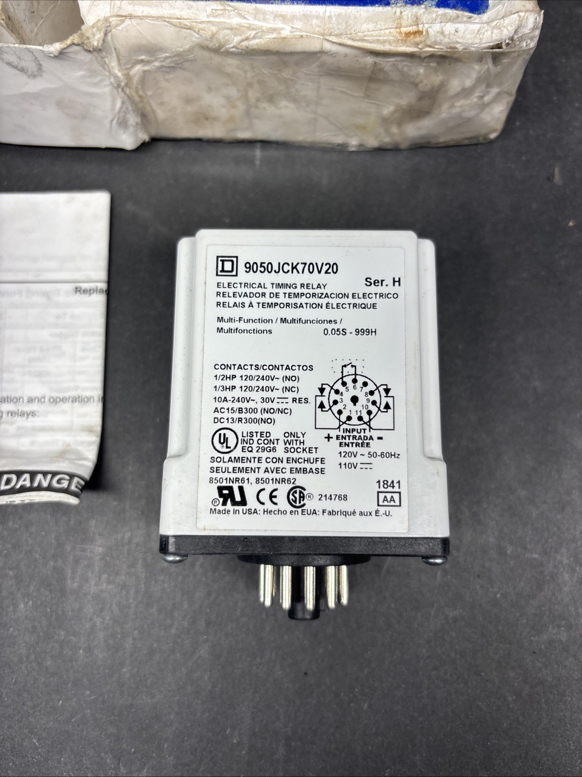 SQUARE D 9050JCK70V20 TIME DELAY RELAY TYPE JCK MULTIFUNCTION PROGRAMMABLE