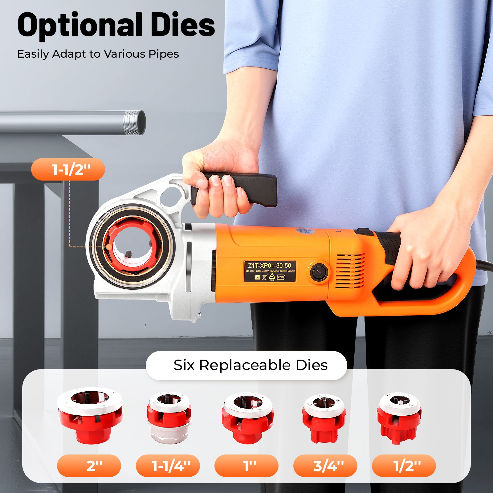 1/2″-2″ Electric Pipe Threader w/ 6 Dies -Efficient Pipe Threading Machine 2300W