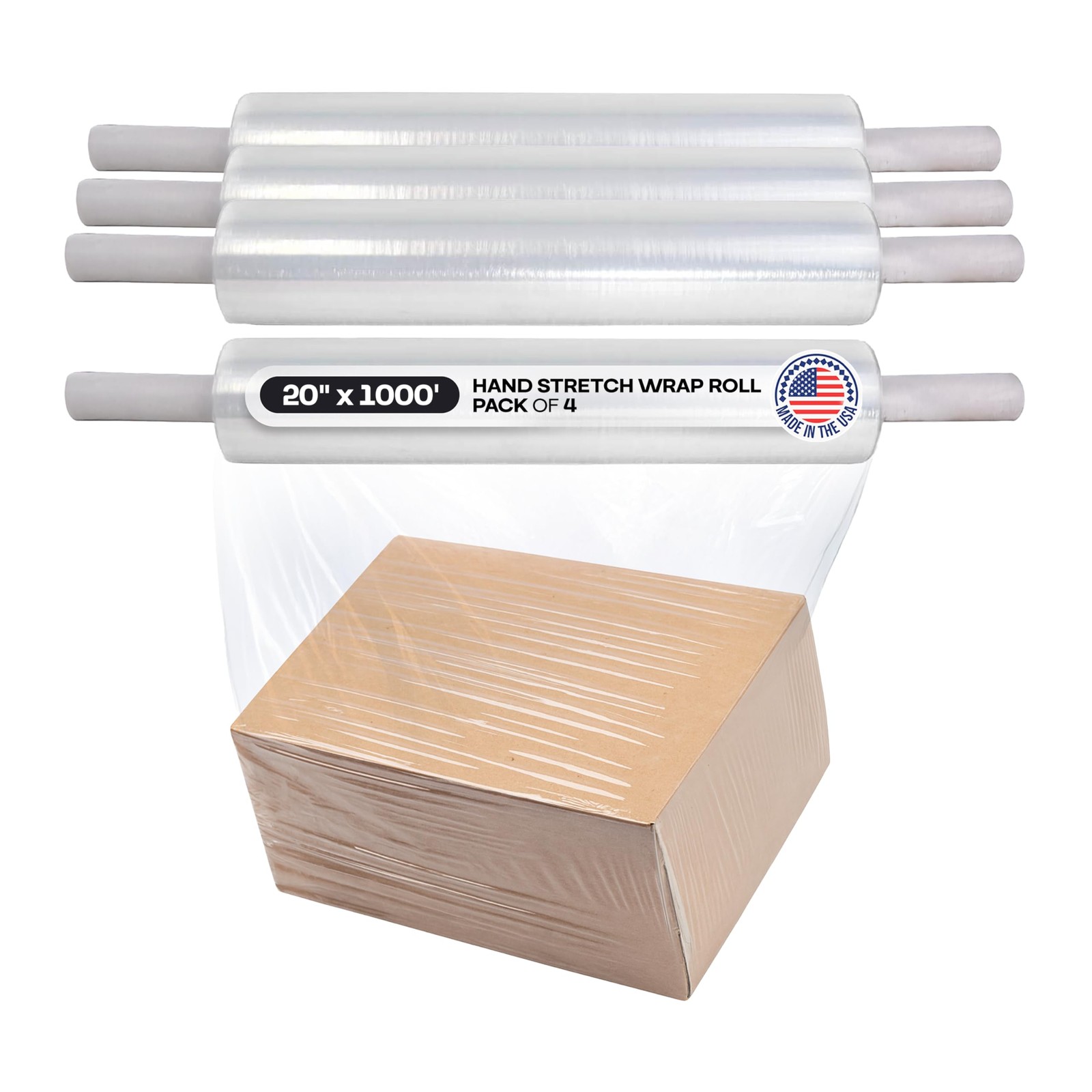 20″ x 1000′ Hand Stretch Wrap Roll of 80 Gauge with Extended Cardboard Handle…