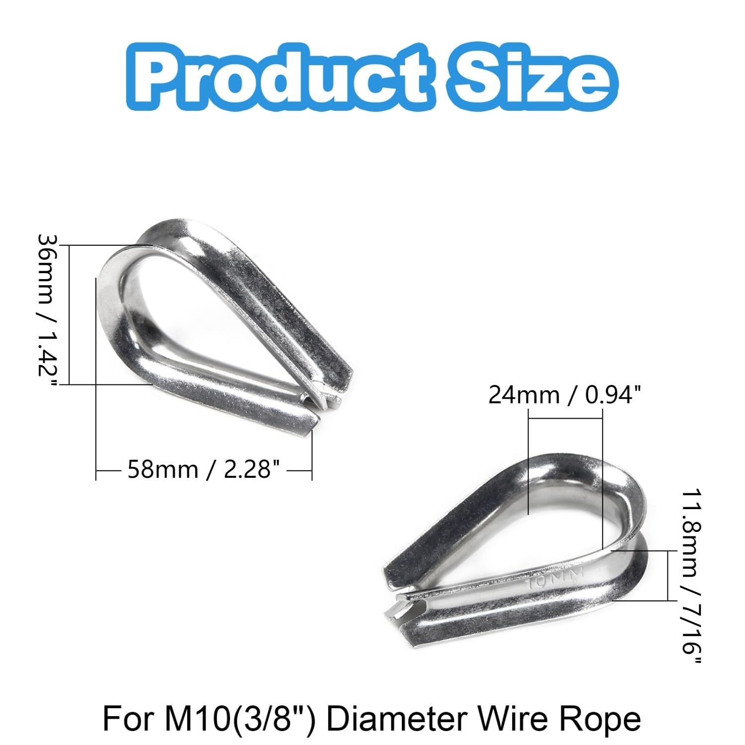 10 Pcs 3/8″ Wire Rope Thimbles M10 Cable Thimbles 304 Stainless Steel Thimble Ri